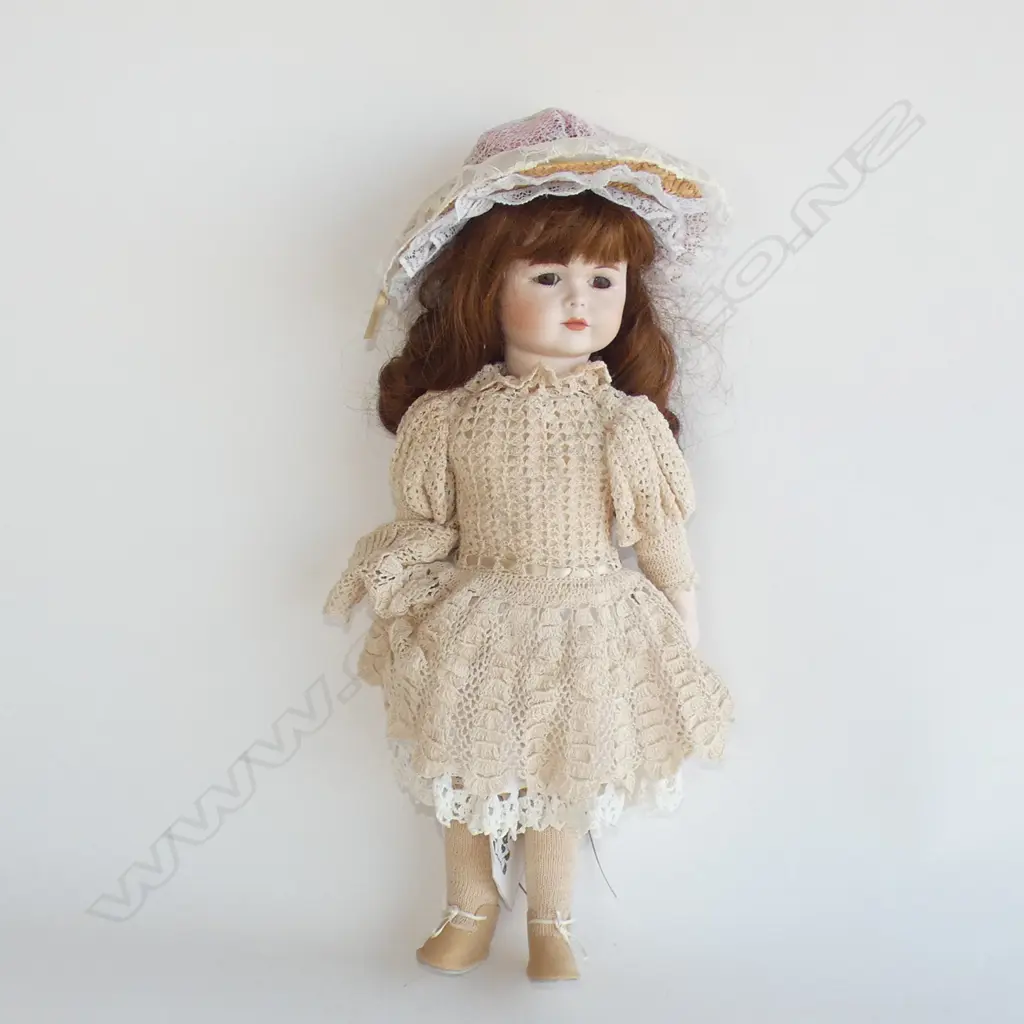 RUTH RYAN GERMAN PORCELAIN DOLL C1990 - IN ORIGINAL CROCHET DRESS (H 400MM) Image 1++