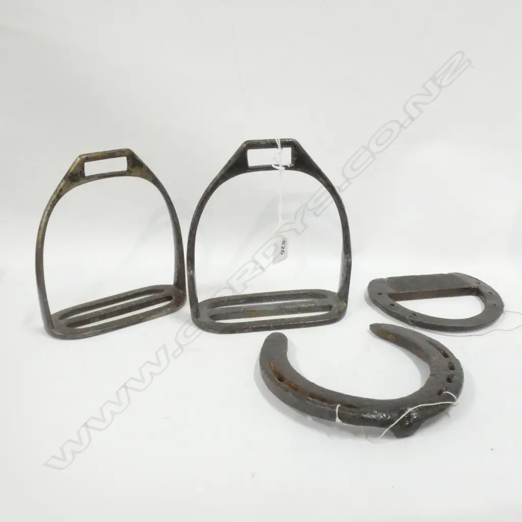 PR OLD METAL HORSE STIRRUPS, HORSESHOE + ONE OTHER  Image 1++