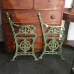 GREEN PAINTED CAST IRON BENCH ENDS Image 1++