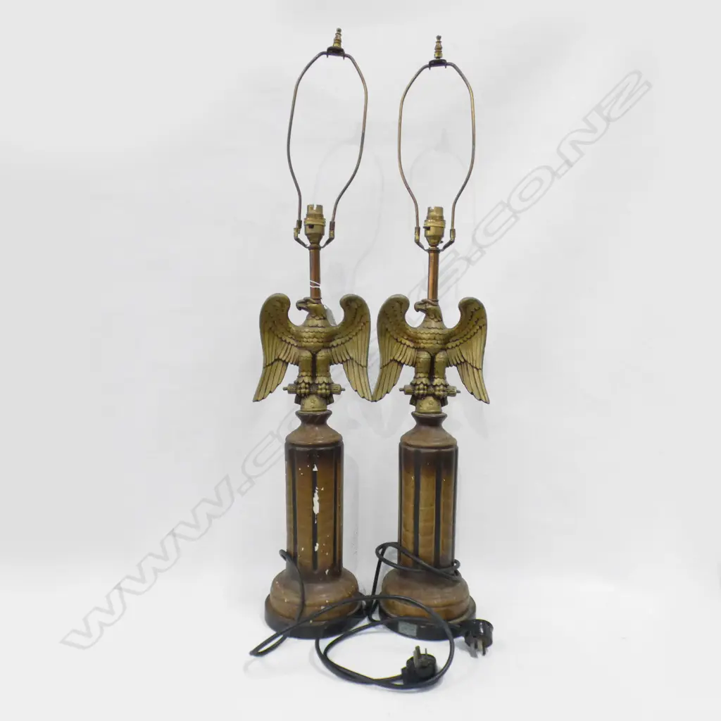 PR AMERICAN EAGLE TABLE LAMP BASES - SOME WEAR TO PAINT ON ONE COLUMN H 860MM Image 1++