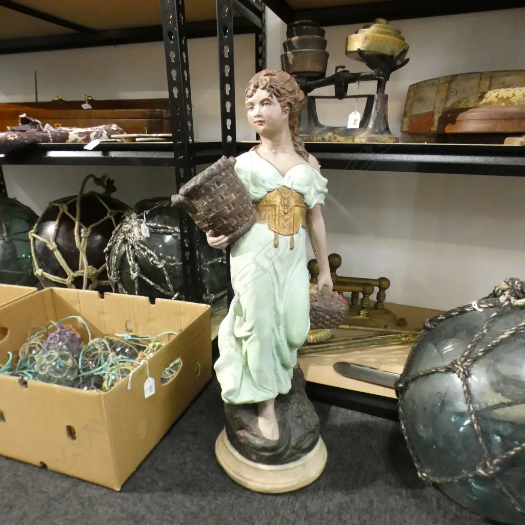 LG OLD PLASTER FIGURE - GIRL WITH BASKETS H 700MM Image 1++