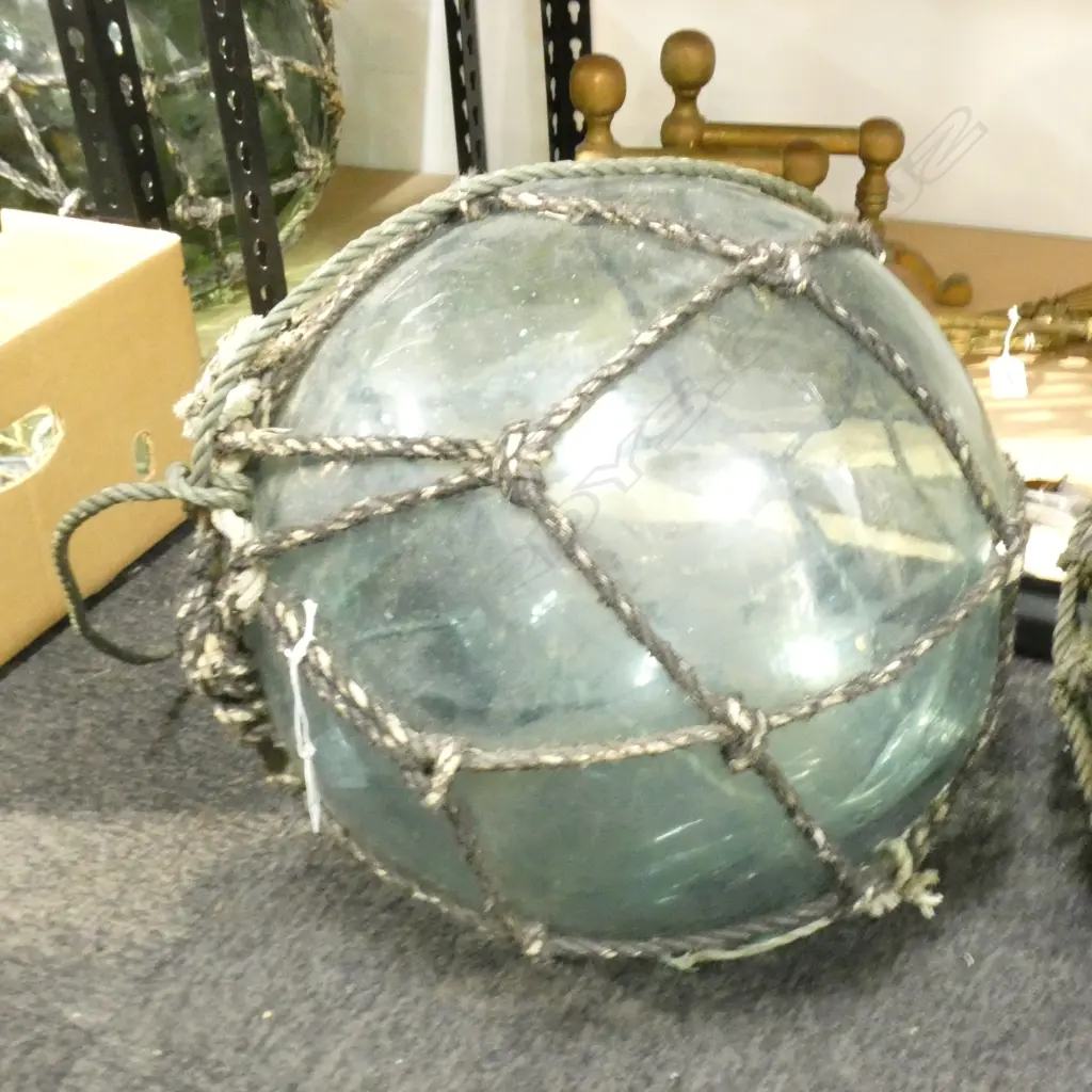 OLD BLUE GLASS FISHING FLOAT w. NETTING Dia.360mm Image 1++