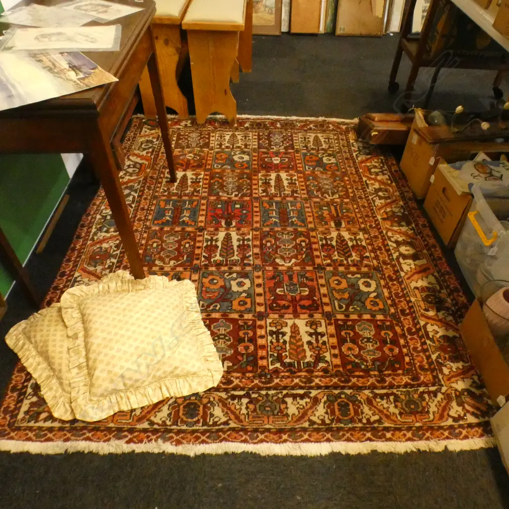 PERSIAN HAND KNOTTED RUG (2030 X 1550MM) + PR OLD COLEFAX & FOWLER CHINTZ CUSHIONS Image 1++