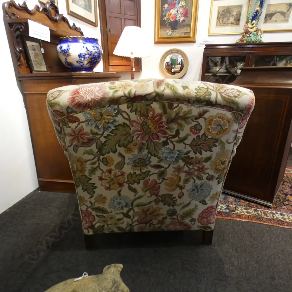 ARMCHAIR UPHOLSTERED IN CREWEL WORK PRINT FABRIC Image 1++