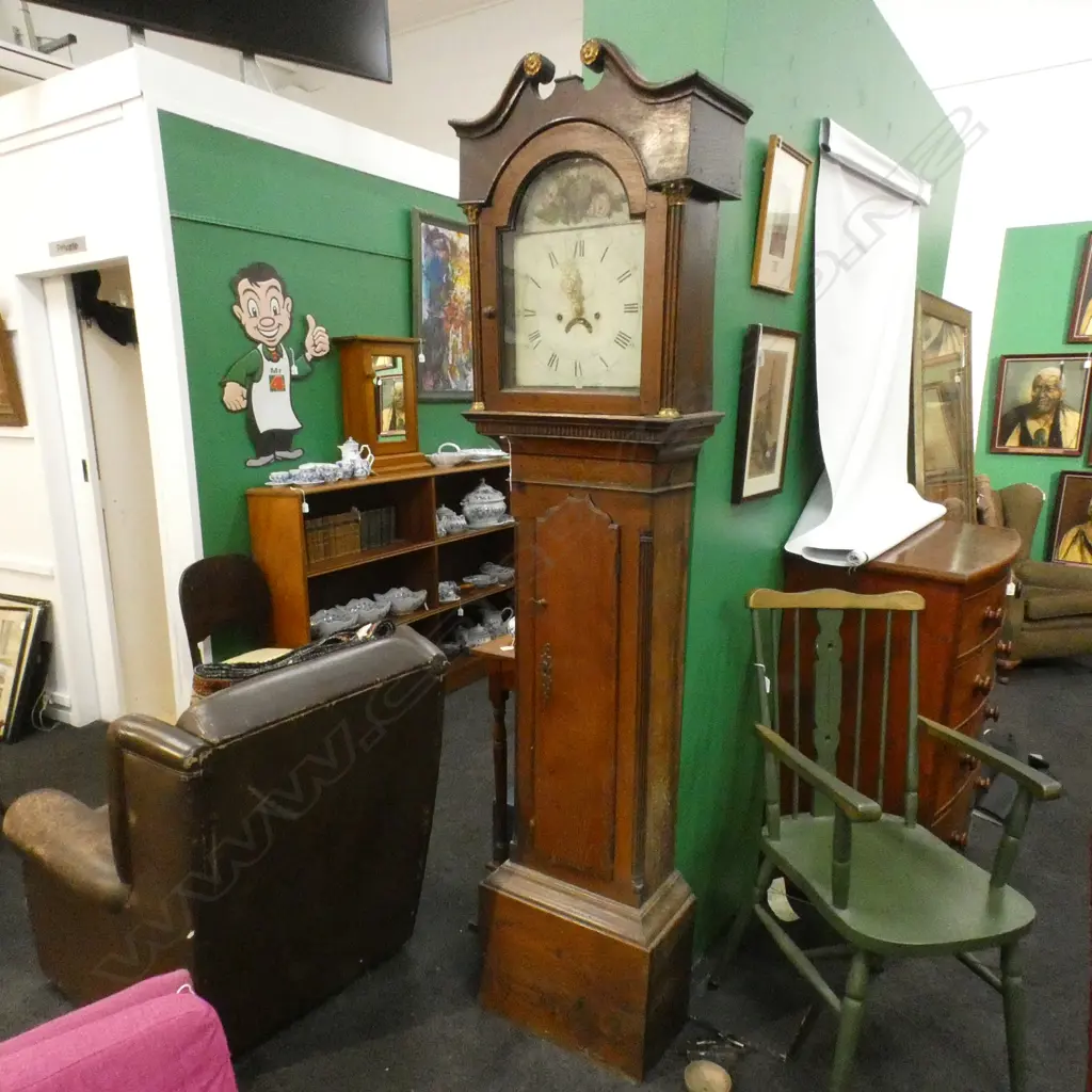 ANTIQUE OAK LONG CASE CLOCK H.2025mm  faulted no weights and pendulum bob only Image 1++