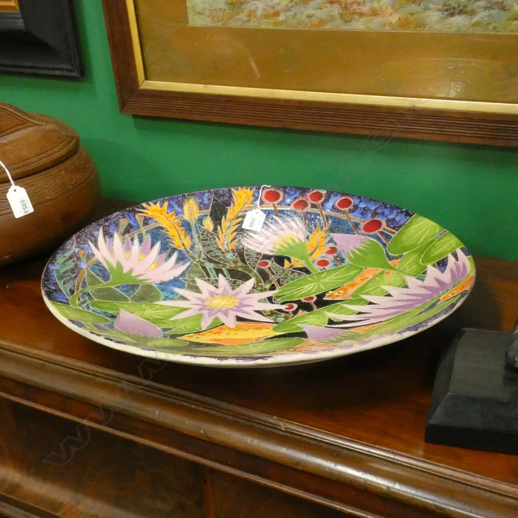 LARGE SIGNED COLOURFUL POTTERY CHARGER 450mm dia ZEKE WOLF Image 1++