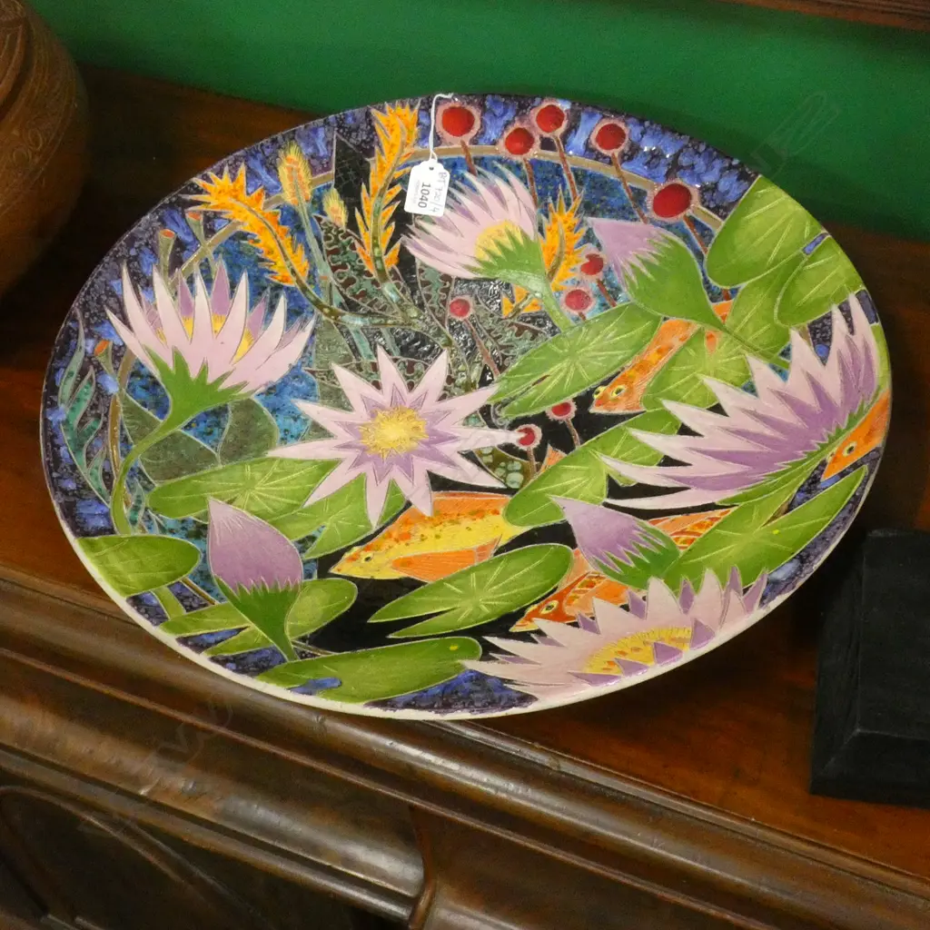 LARGE SIGNED COLOURFUL POTTERY CHARGER 450mm dia ZEKE WOLF Image 1++