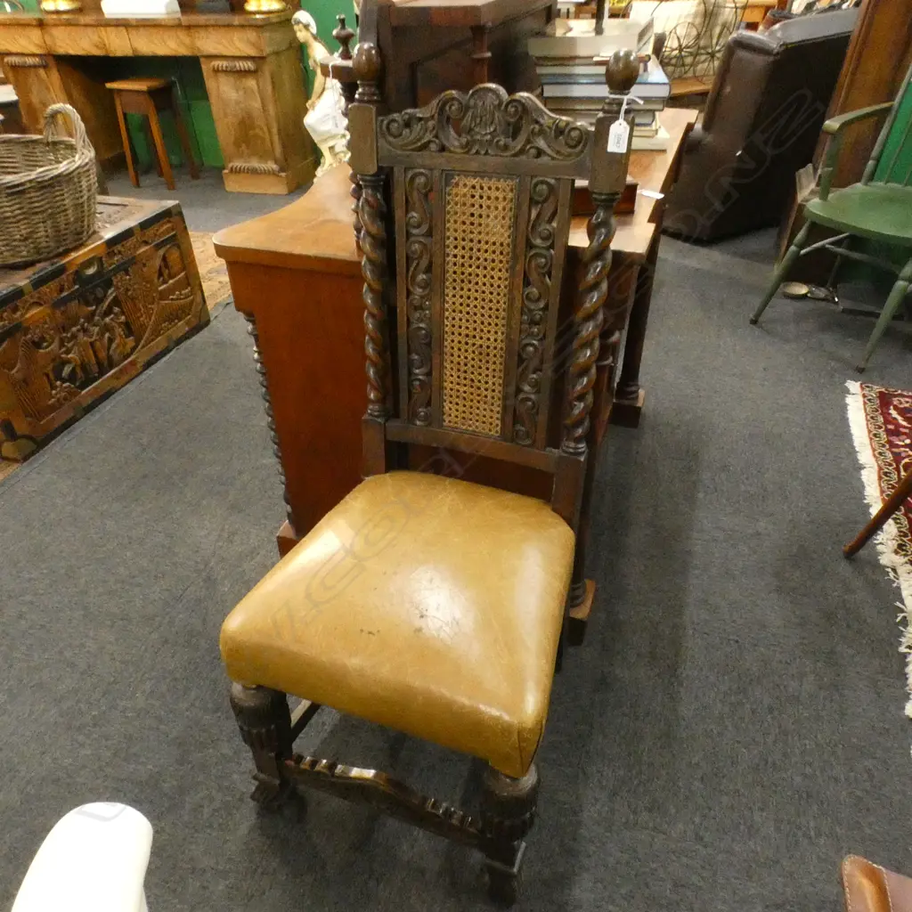 ANTIQUE STYLE BARLEY TWIST CHAIR LEATHER SEAT Image 1++
