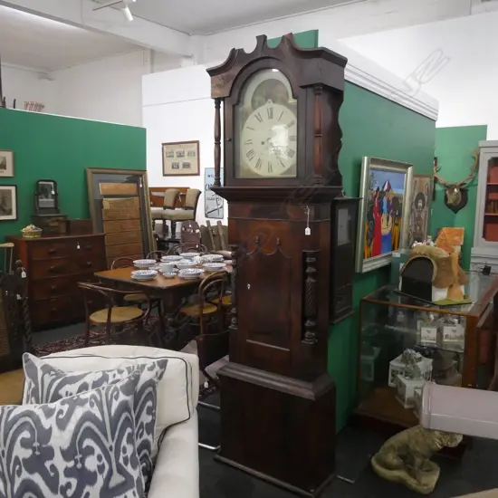 MAHOGANY WILLIAM IV LONG CASE CLOCK - faulted no weights pendulum bob only