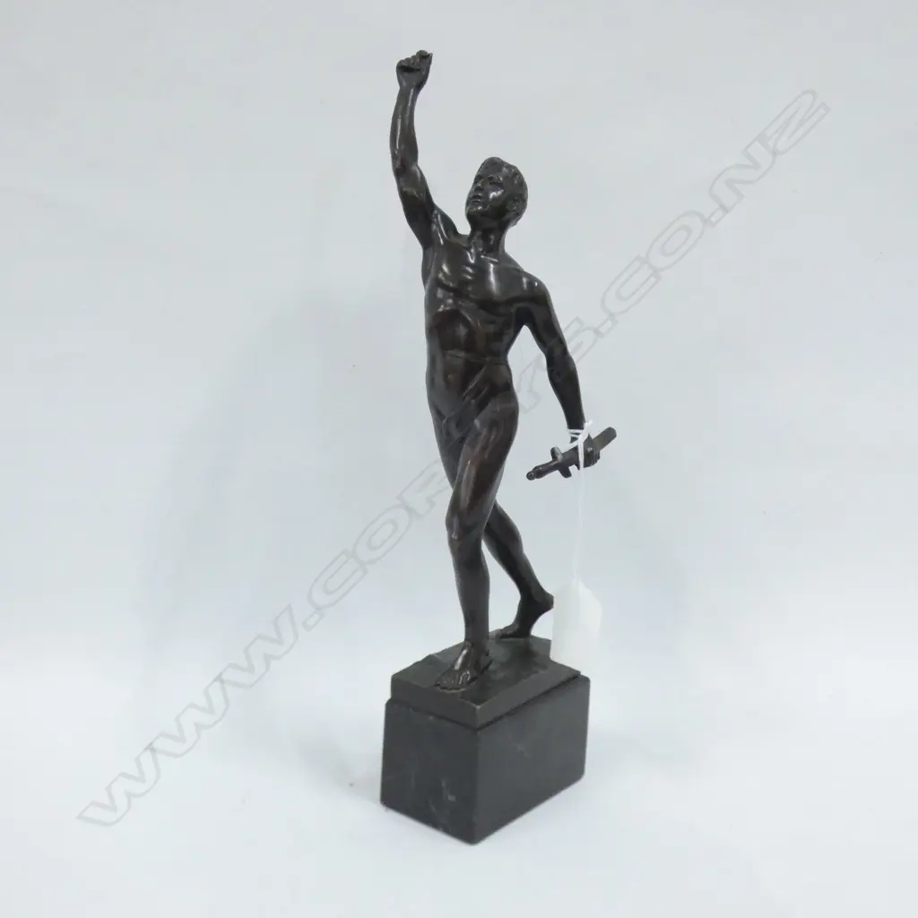 J P SCHMIDT-FELLING (SCULPTOR) STATUE(MISSING SOMETHING IN UPRIGHT HAND) ON MARBLE BASE H 300MM Image 1++