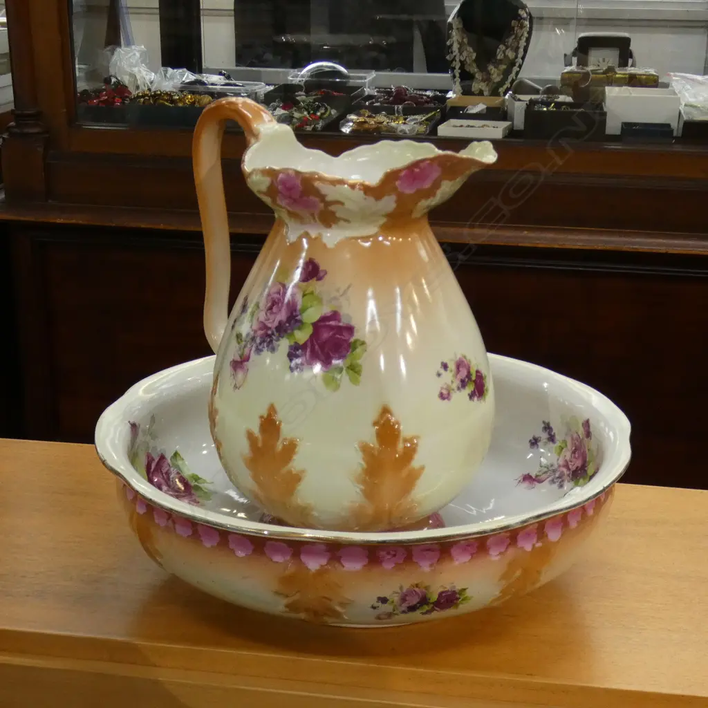 LG WOOD & SON WASH STAND JUG (H345MM) & BOWL SET C1891-1907 (DIA  405MM) Image 1++
