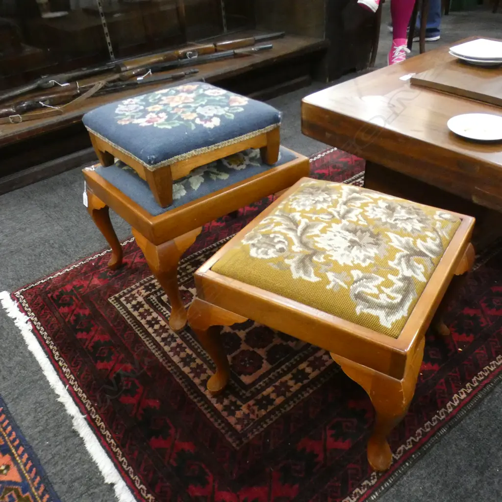 3 NEEDLEWORK FOOTSTOOLS Image 1++