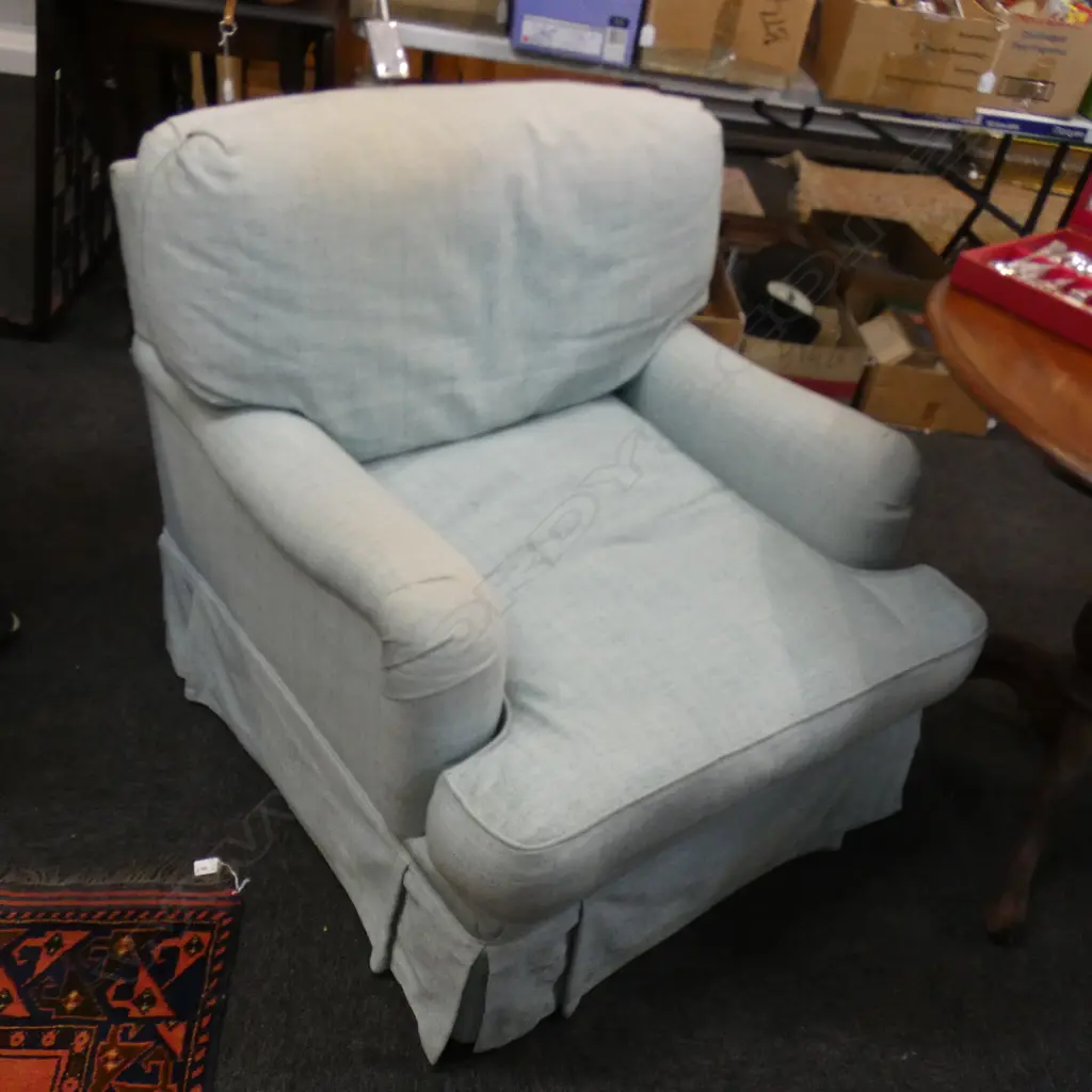 UPHOLSTERED ARMCHAIR IN CELADON LINEN... Image 1++