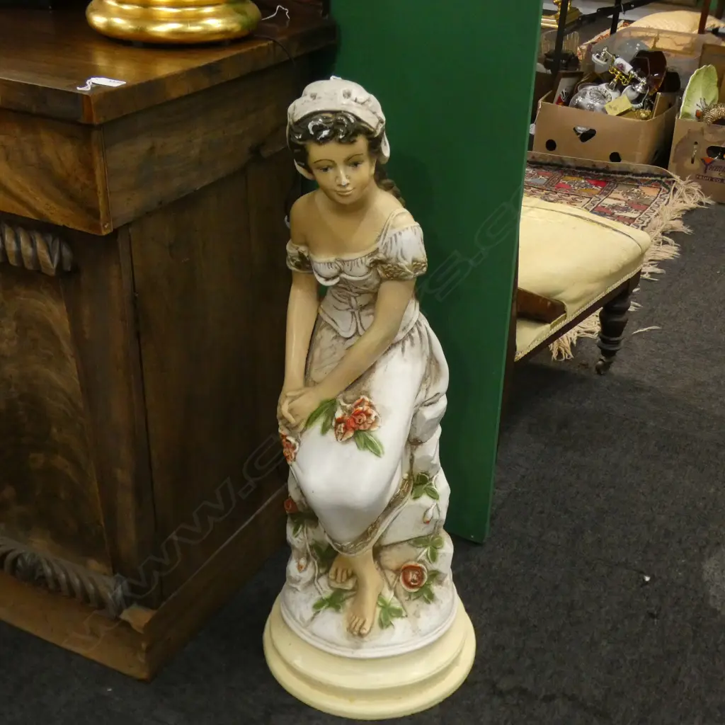 LG OLD STATUE - GIRL WITH FLOWERS H 900MM SOME WEAR TO PAINT Image 1++