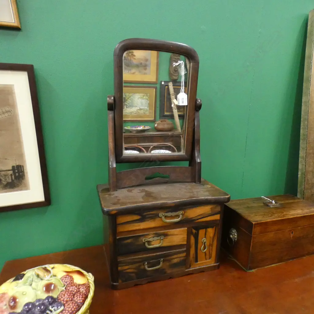 OLD JAPANESE EXOTIC TIMBERS DRESSING TABLE CHEST W SWING MIRROR H.620mm Image 1++