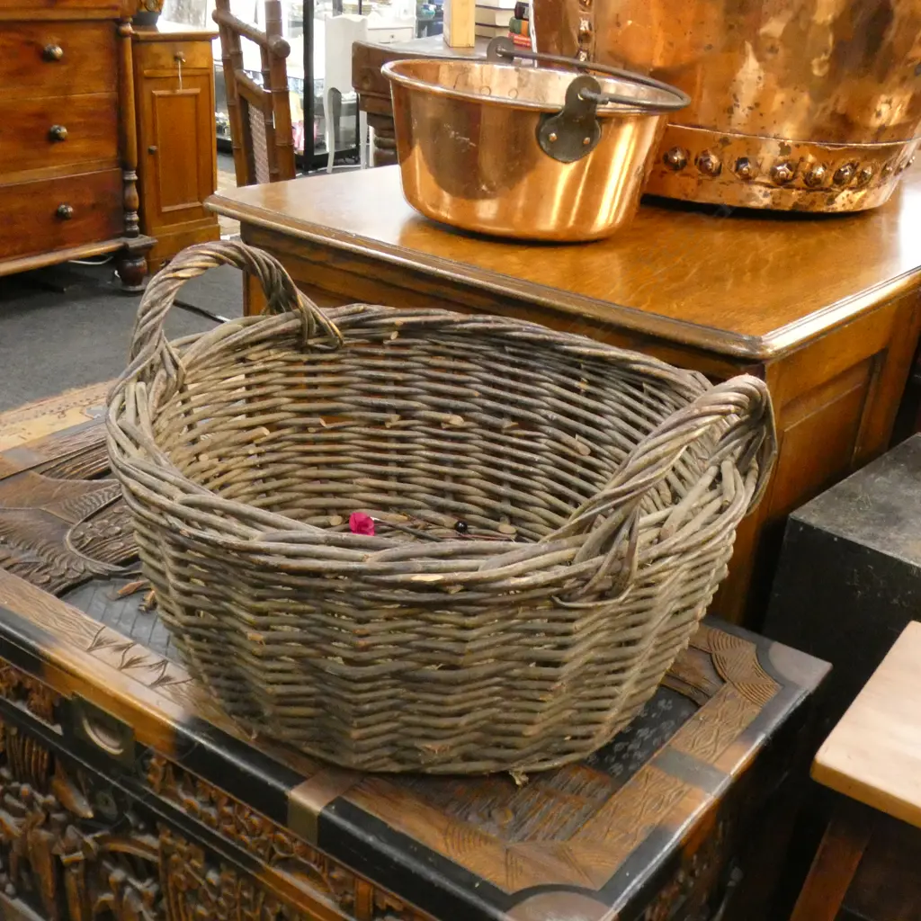 LARGE WOVEN CANE BASKET + ASST. FAUX FOLIAGE Image 1++