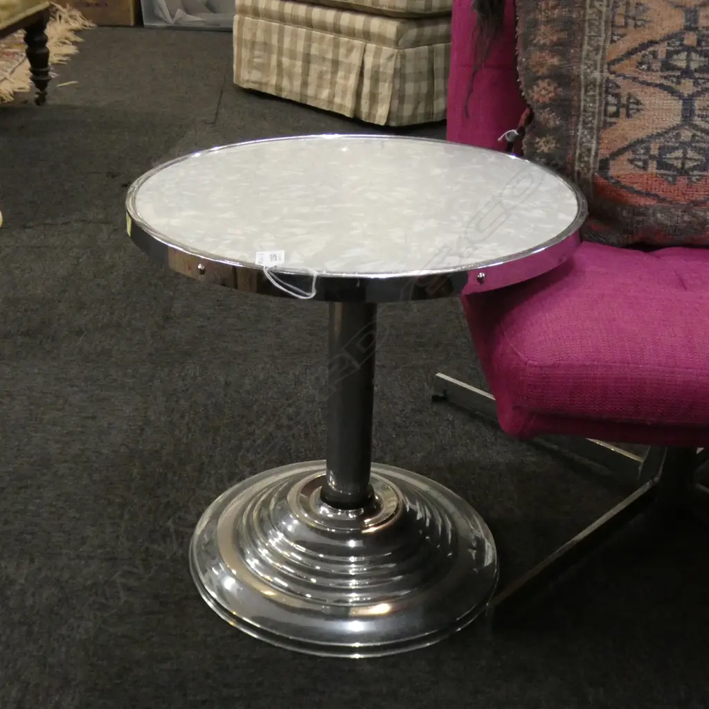 DECO CHROME & FORMICA SIDE TABLE 450mm dia Image 1++