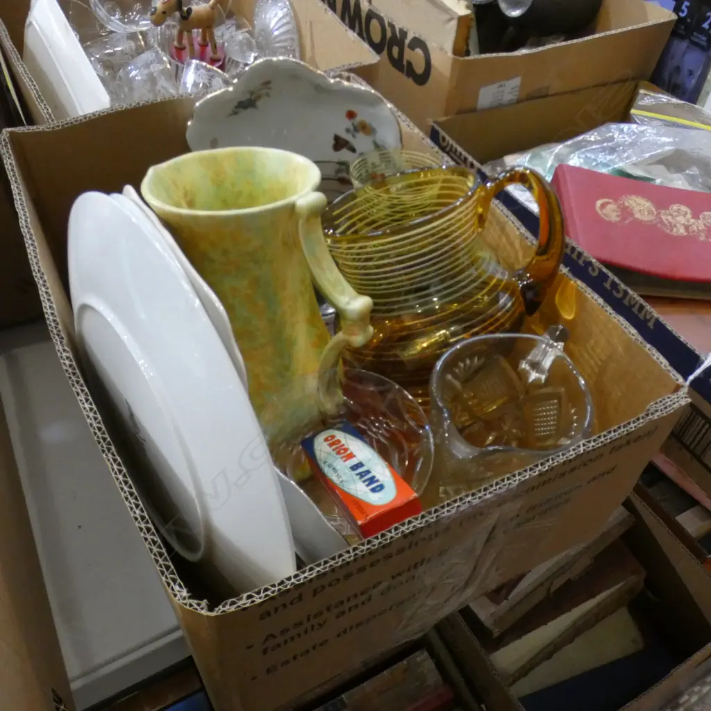BOX LOT ASST. CHINA & GLASS ETC Image 1++