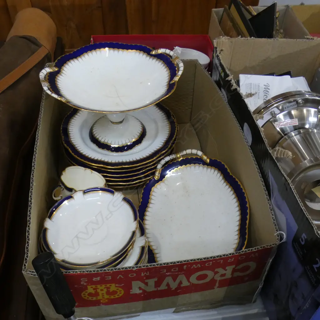 BOX LOT COALPORT BLUE & GILT CHINA EX. HIGHWIC HOUSE Image 1++
