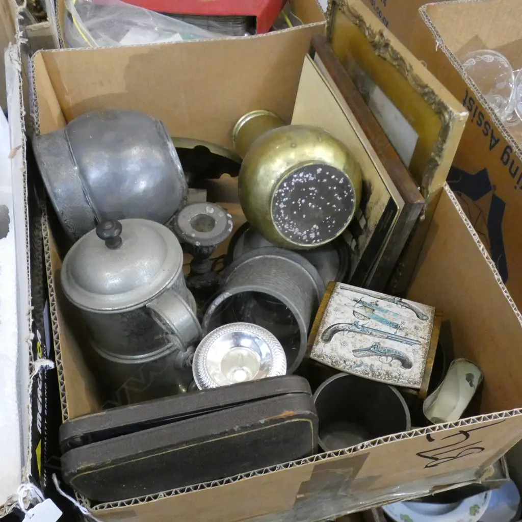 BOX LOT EP, BRASS VASE, ANTIQUE BAROMETER ETC EX. HIGHWIC HOUSE Image 1++
