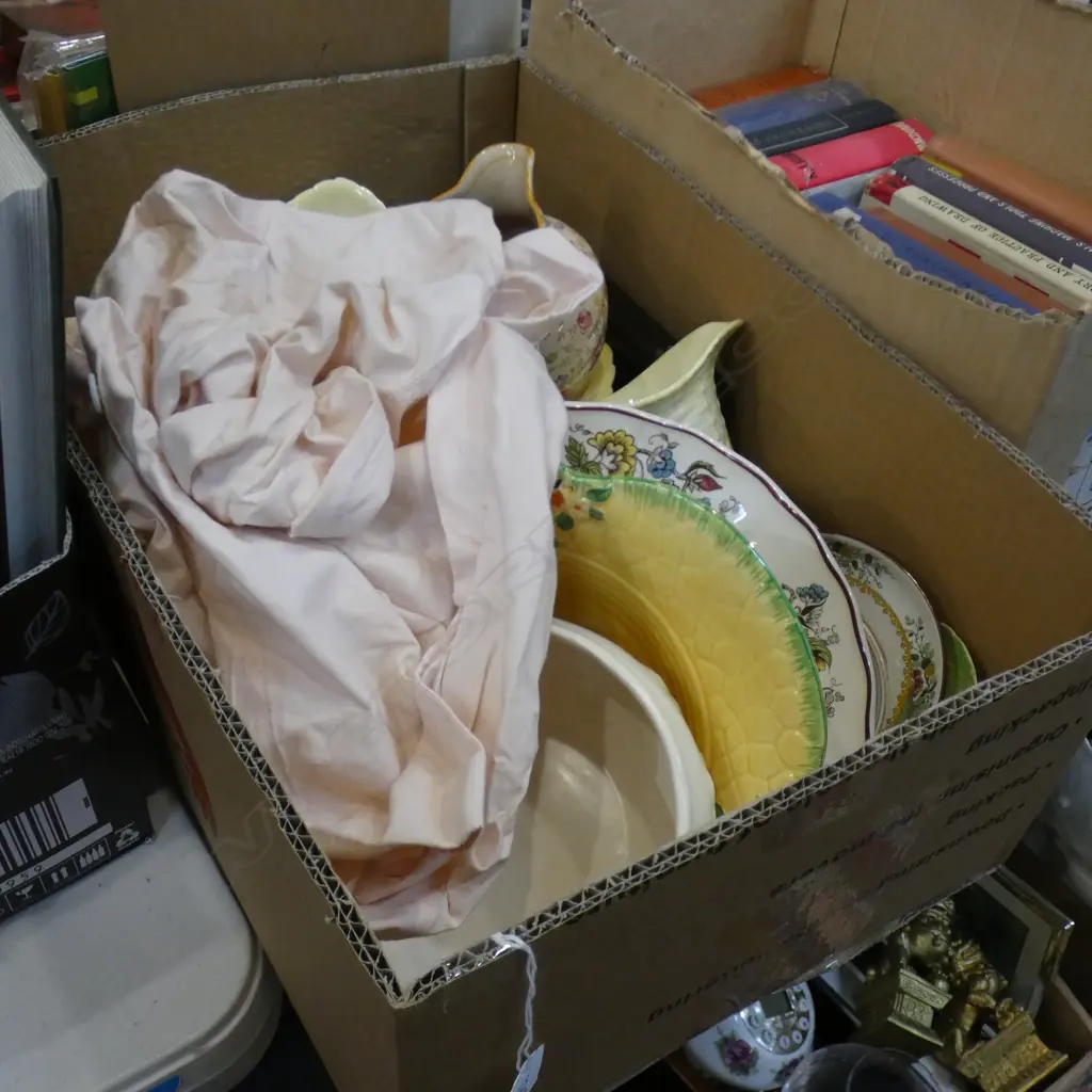 BOX ASST VINTAGE CHINA INCL CROWN DEVON, CARLTON WARE ETC. Image 1++