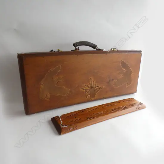 CRAFT MADE SHOTGUN CASE BULLET & ANTLER PARTS + CARVED BOARD