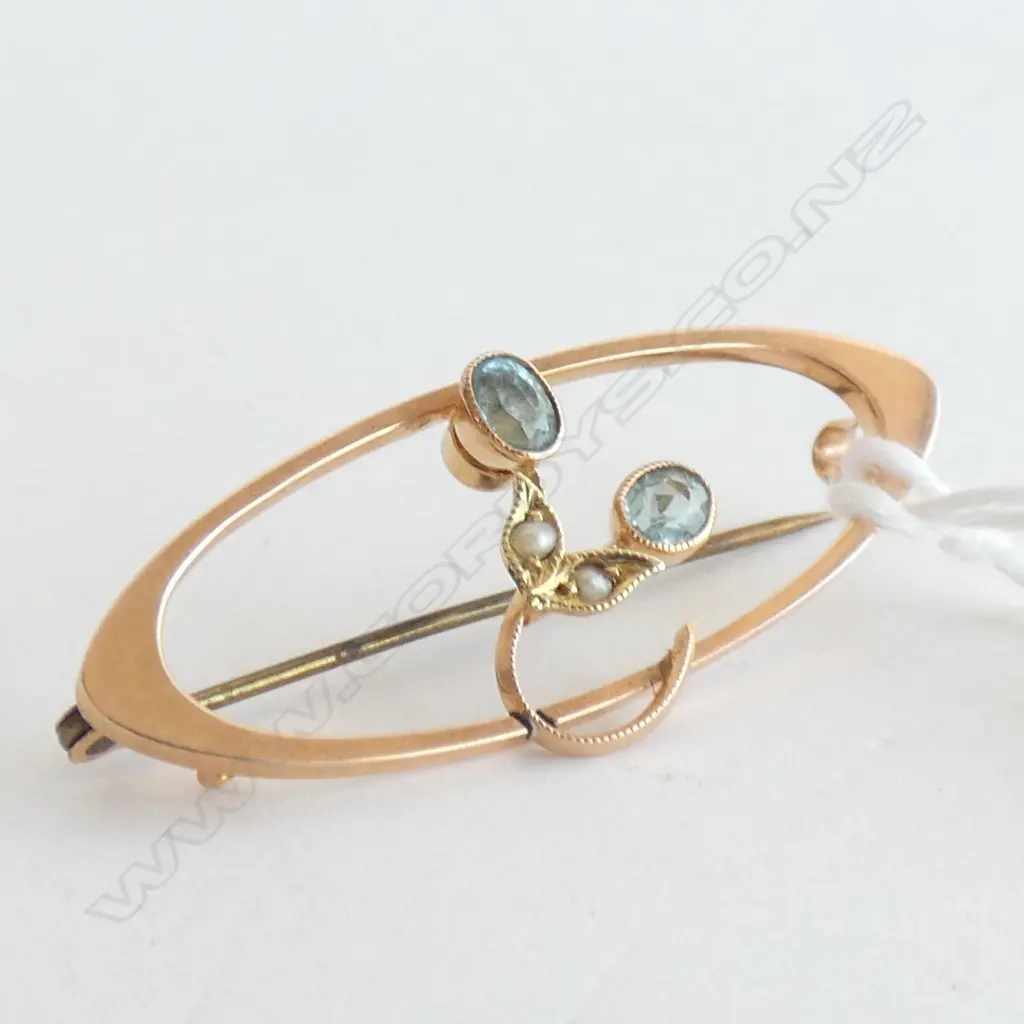 1920's 9ct GOLD & AQUAMARONE BROOCH 3gms Image 1++