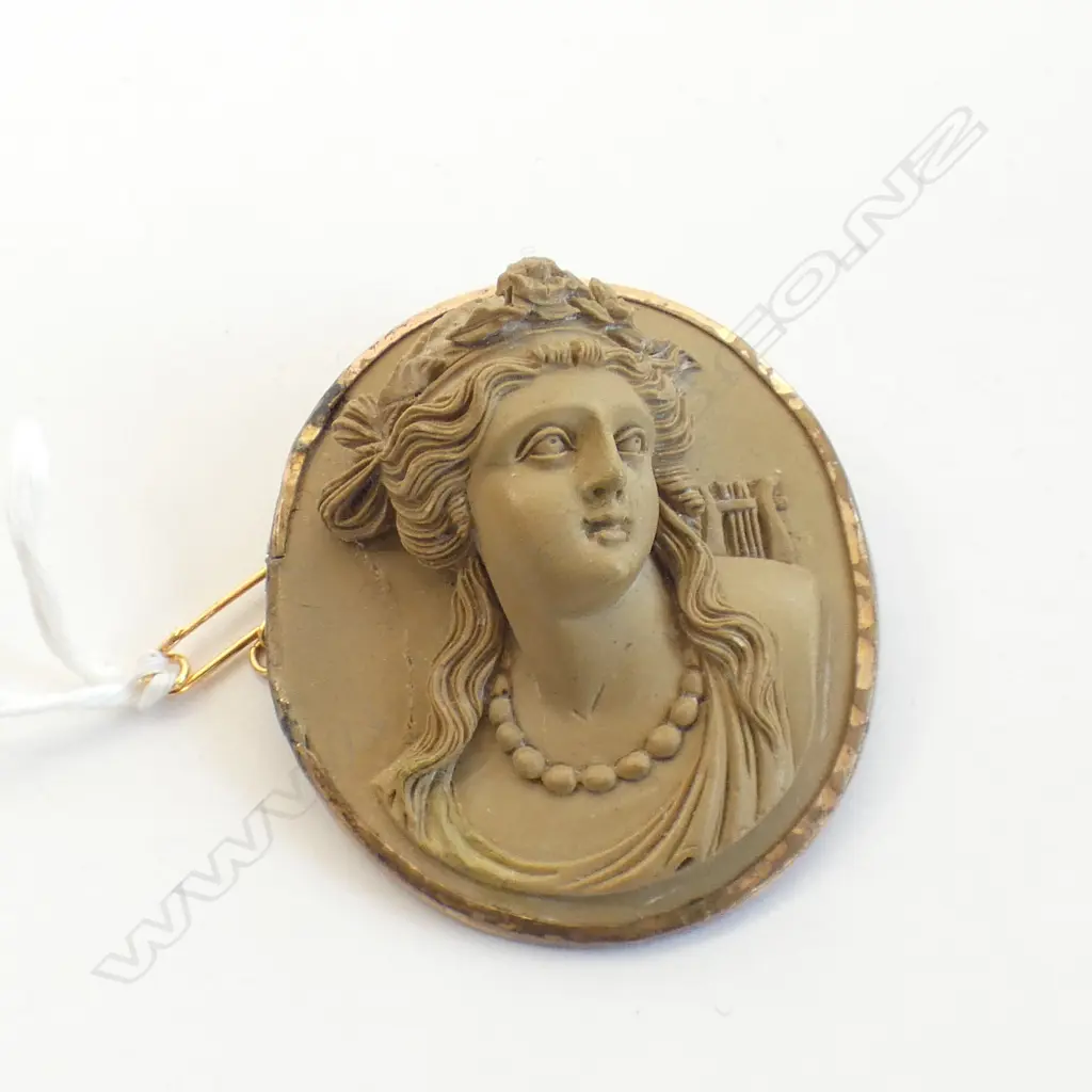 A Victorian lava cameo of a classical woman Image 1++