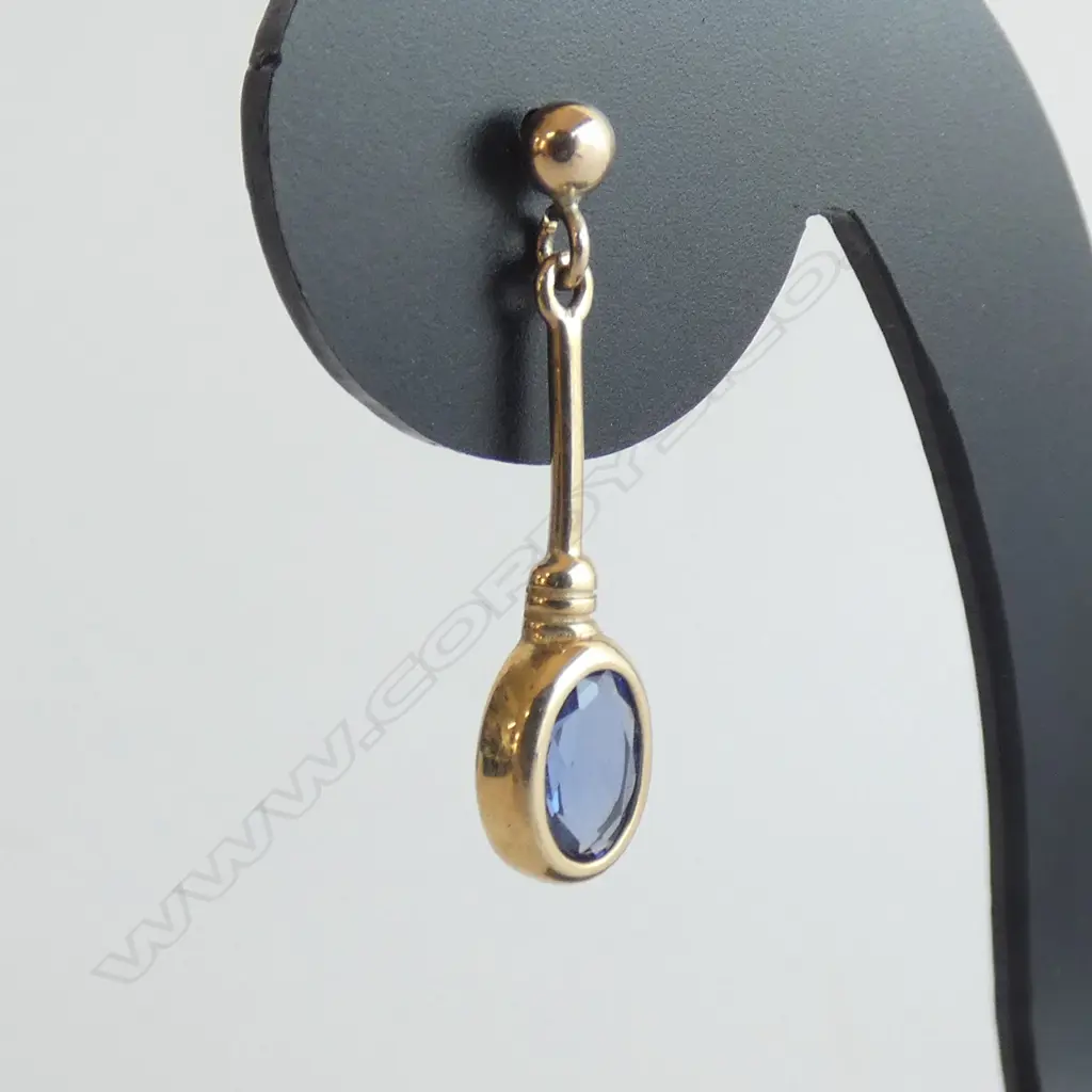 PR 9ct & SAPPHIRE ? EARRINGS PIERCED EARS Image 1++