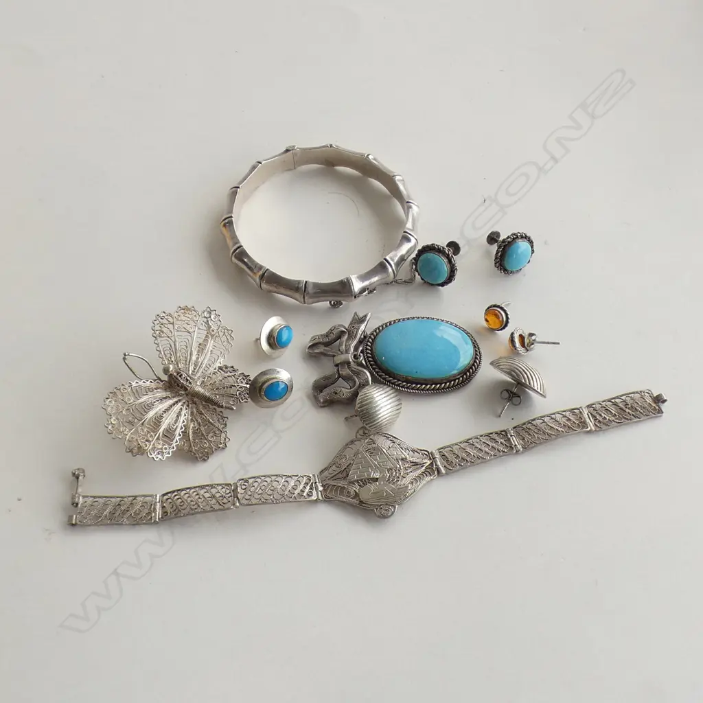 ASST. SILVER JEWELLERY; BANGLE, FILIGREE, TURQUOISE ETC Image 1++