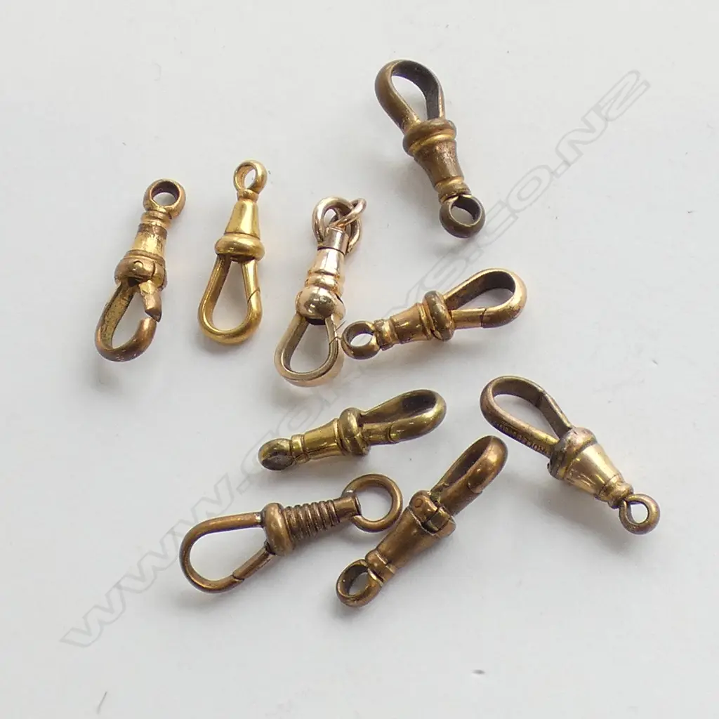 9 X GOLD PLATE 'DOG-CLIP' FOB CHAIN CLIPS Image 1++