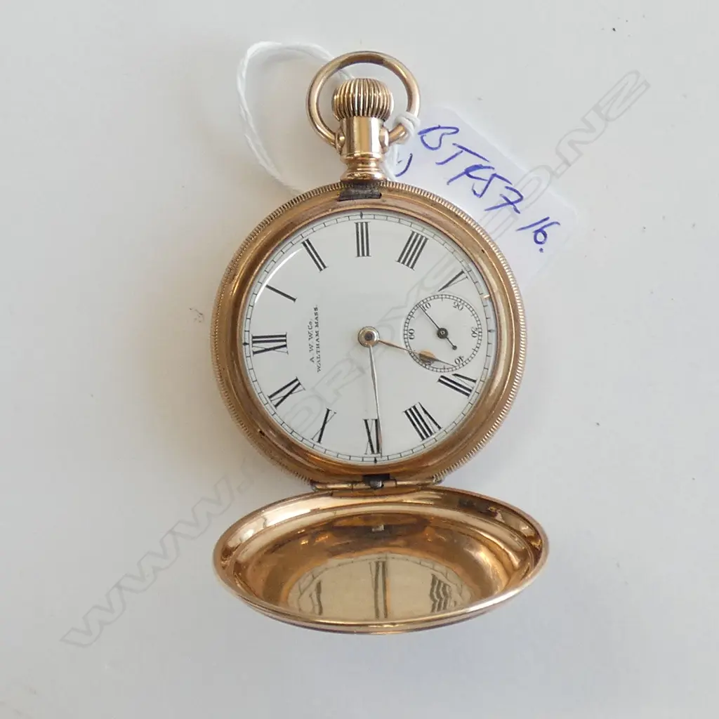 early 20thC GOLD PLATE WALTHAM HUNTER POCKET WATCH WORKING Image 1++