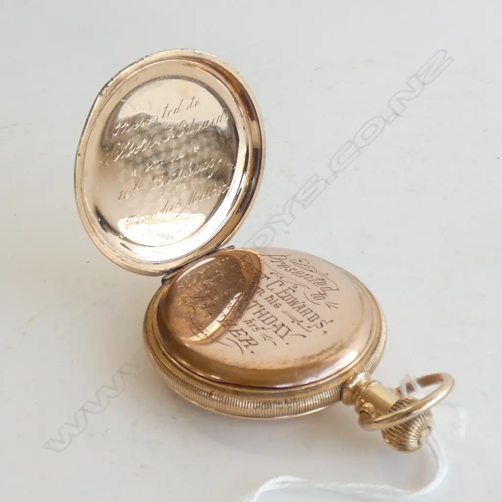 early 20thC GOLD PLATE WALTHAM HUNTER POCKET WATCH WORKING Image 1++