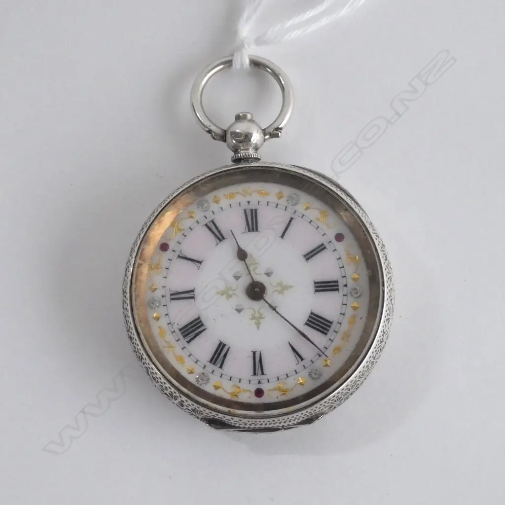LADIES SILVER POCKET WATCH -  working Image 1++