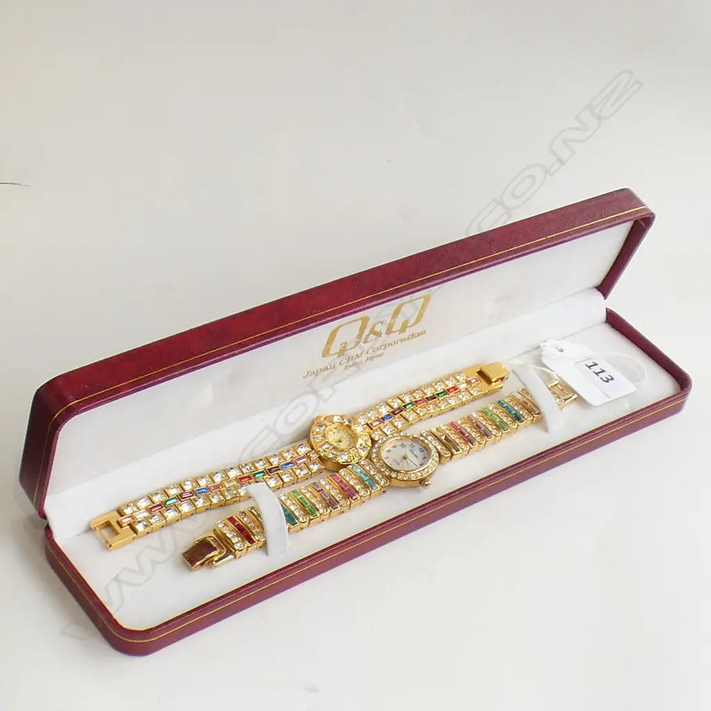 TWO ASST LADIES DRESS WATCHES - MULTI COLOURED GLASS STUDDED STRAPS Image 1++