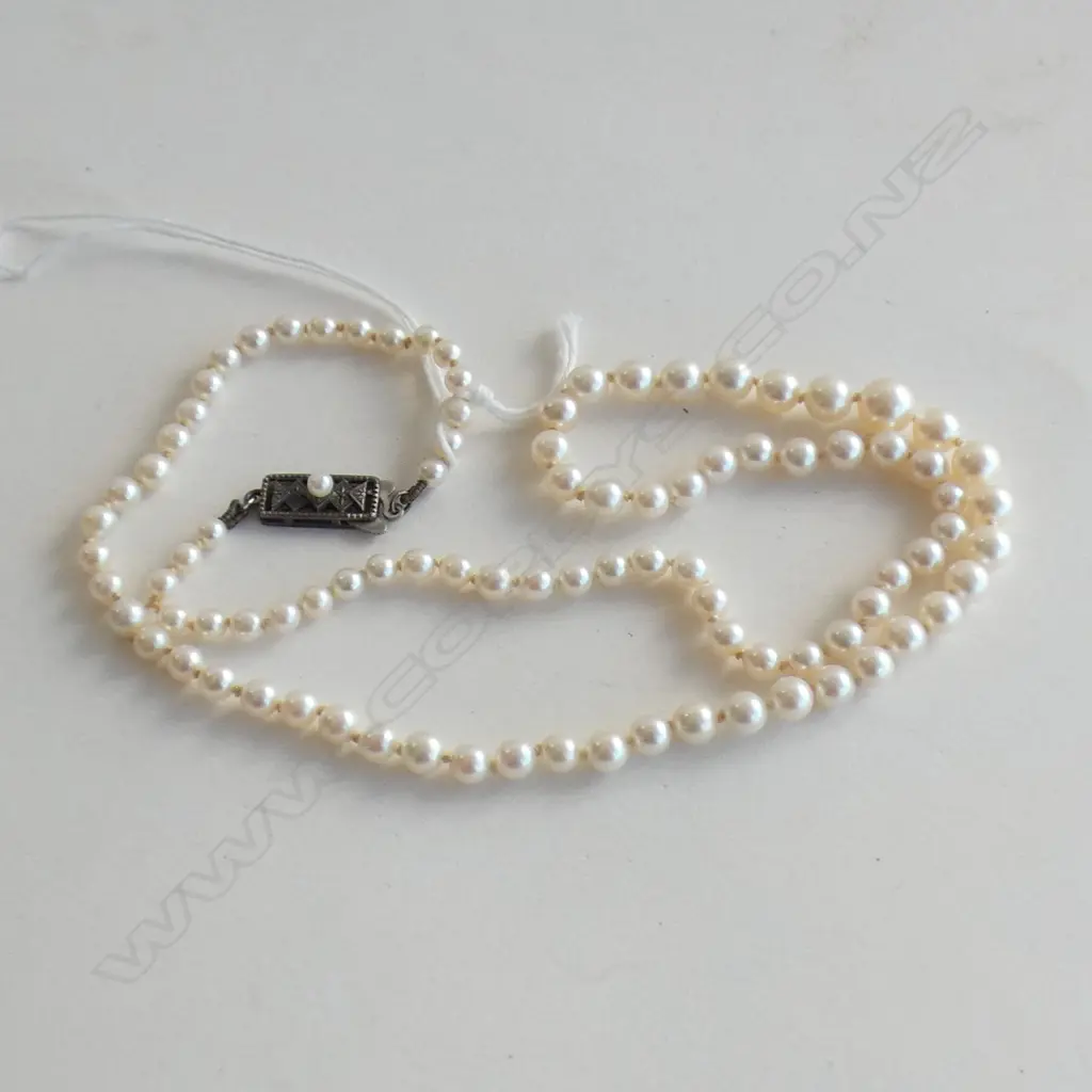 MIKIMOTO CULTURED PEARL NECKLACE 94 GRADUATED PEARLS M CLASP & BOX Image 1++