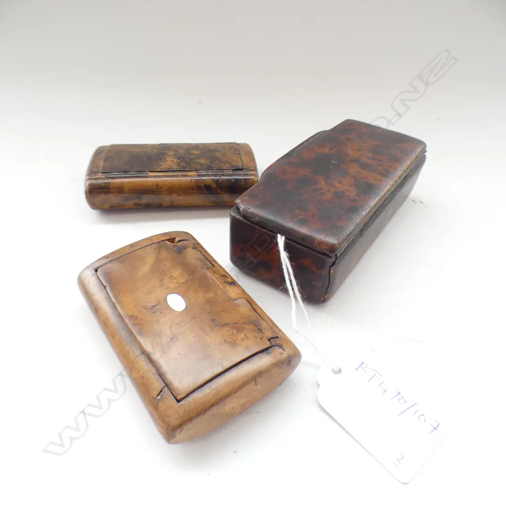 3 TREEN SNUFF BOXES L.100mm Image 1++