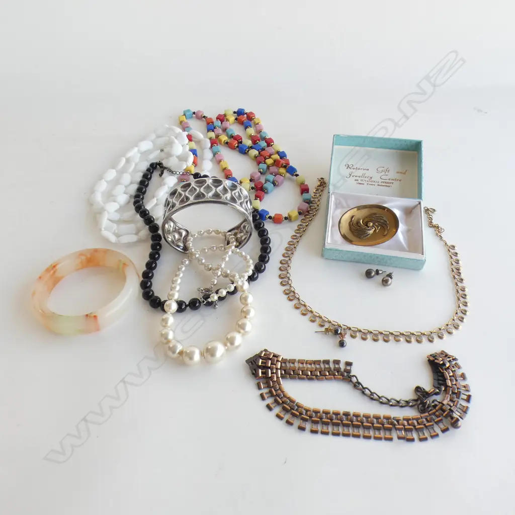 ASST COSTUME JEWELLERY; NECKLACES; EARRINGS & STG CUFF BRACELET MADE IN NORWAY Image 1++