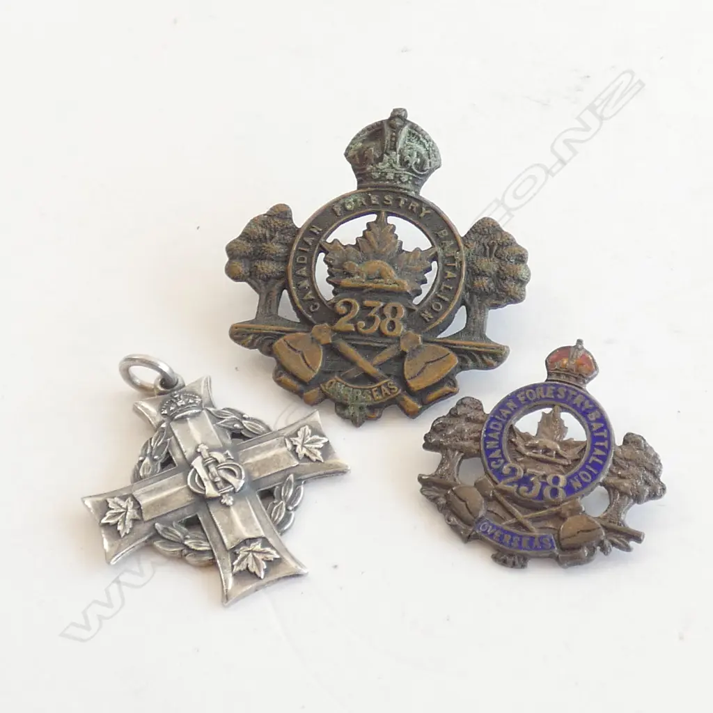 2 x WWI CANADIAN FORESTRY BATTALION 238 & CANADIAN SILVER MEMORIAL CROSS Image 1++