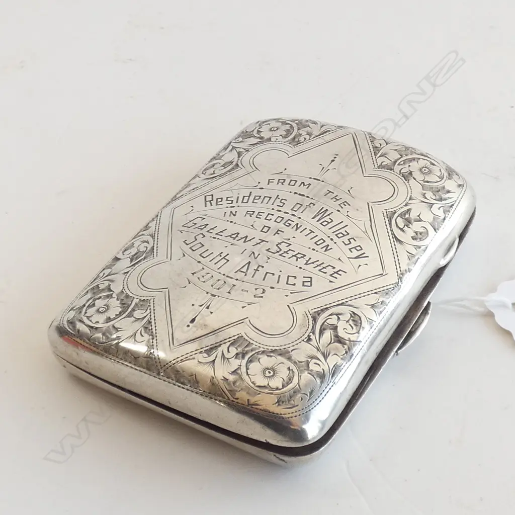 SILVER CIGARETTE CASE ENGR. FOR SERVICE IN STH AFRICA to TPR E BLACKBURN 21st IMPL. YEO.1901-02. CHESTER ASSAY 1902 Image 1++
