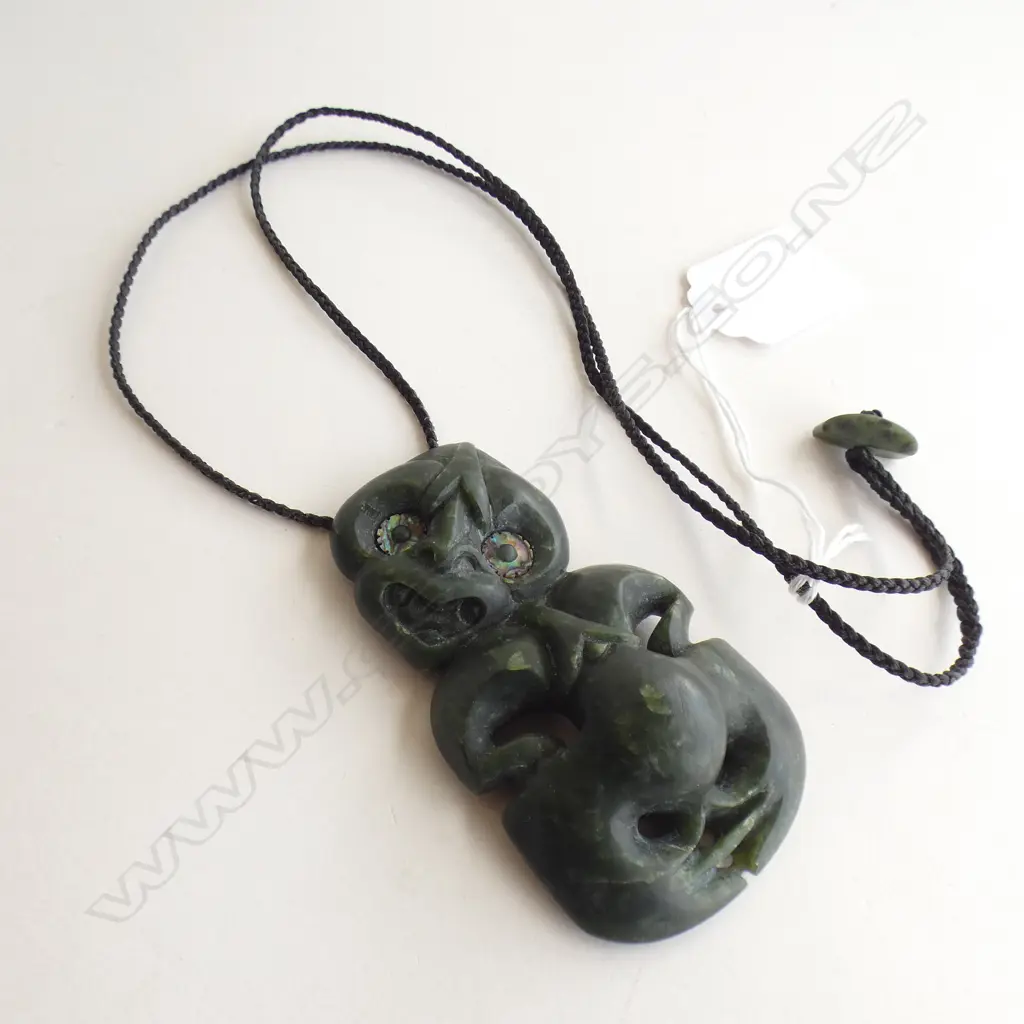 NEPHRITE HEI TIKI w PAUA INLAID EYES. H.76mm Image 1++
