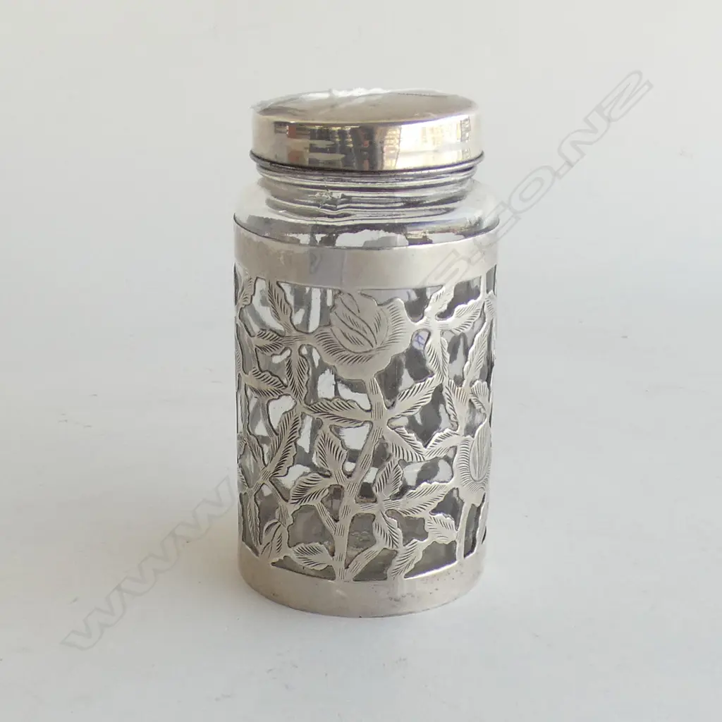 'STERLING' SILVER COVERED GLASS VANITY JAR H.120mm Image 1++