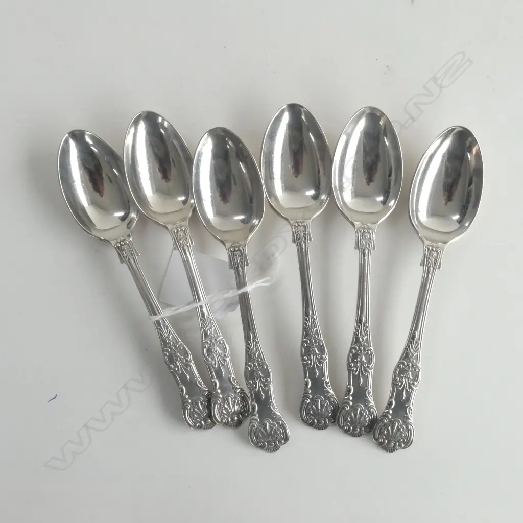SIX QUEENS PATTERN SILVER TEASPOONS SHEFFIELD 1903 184gm Image 1++