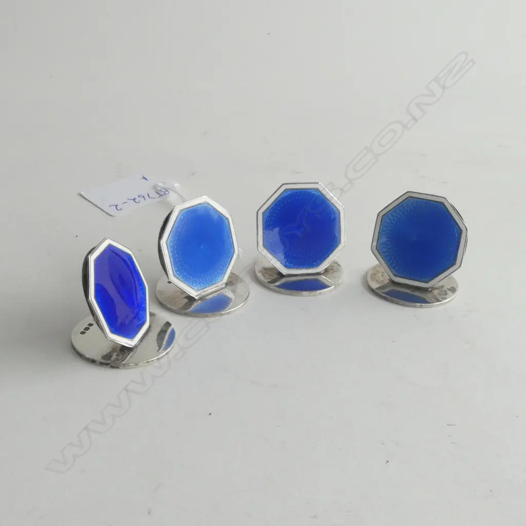 4 X SILVER AND ENAMEL PLACE NAME/MENU HOLDERS Image 1++