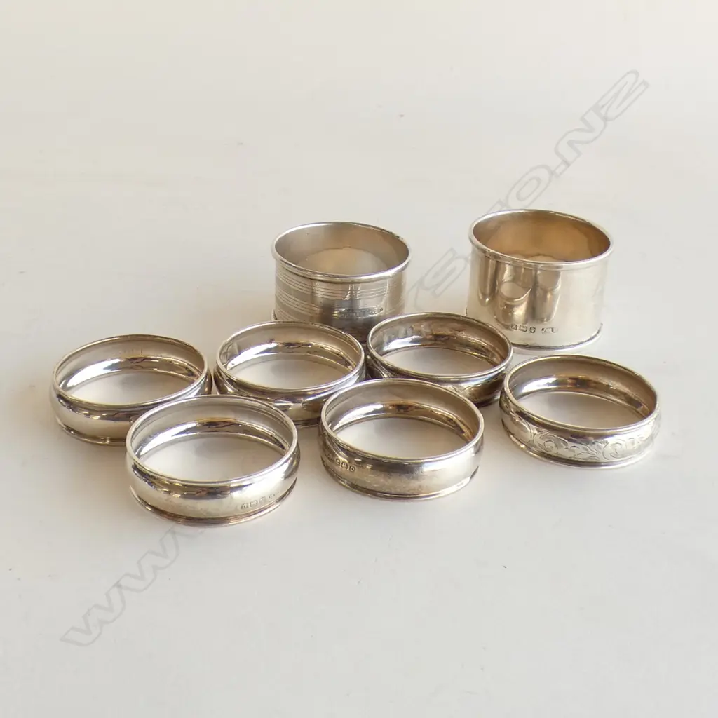 8 (6+2) SILVER NAPKIN RINGS 54gms Image 1++