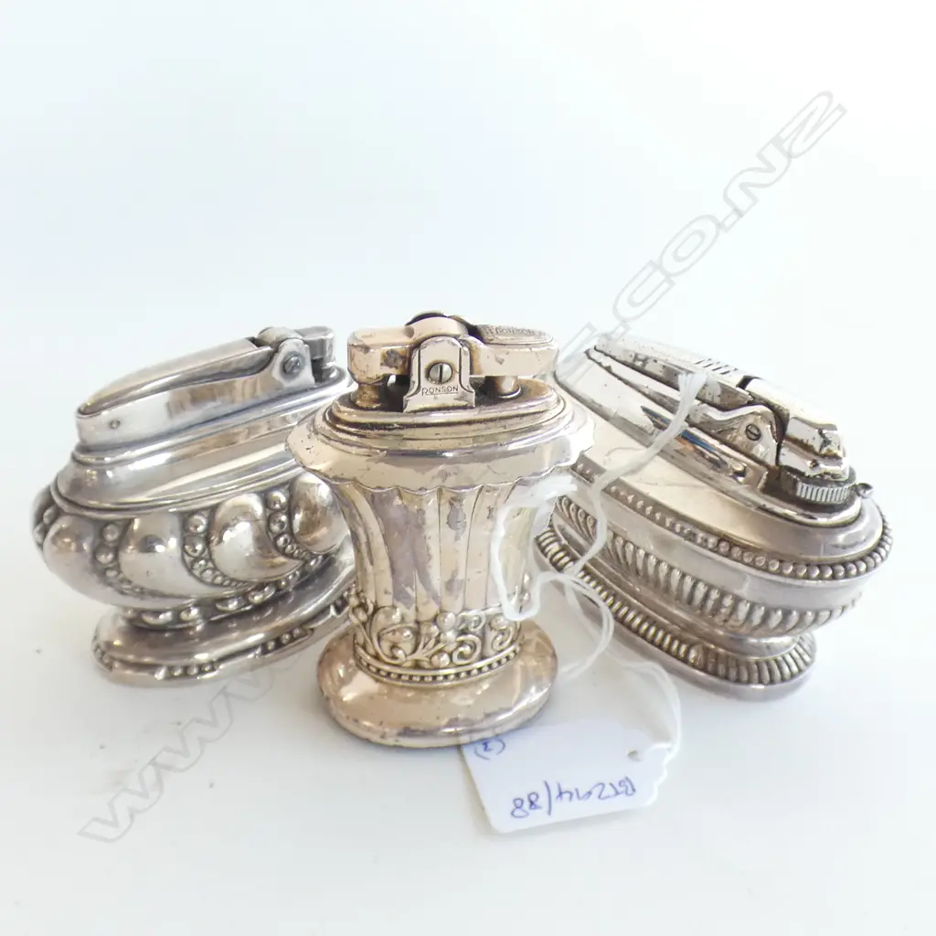3 RONSON SILVER PLATED TABLE LIGHTERS Image 1++