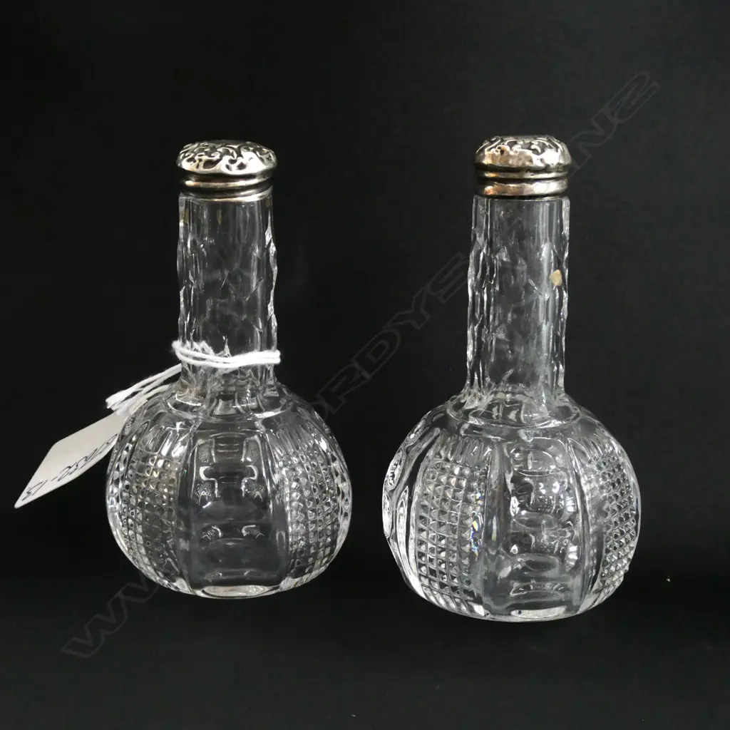 PR SILVER TOPPED C1900 CUT CRYSTAL SCENT BOTTLES H.90mm Image 1++