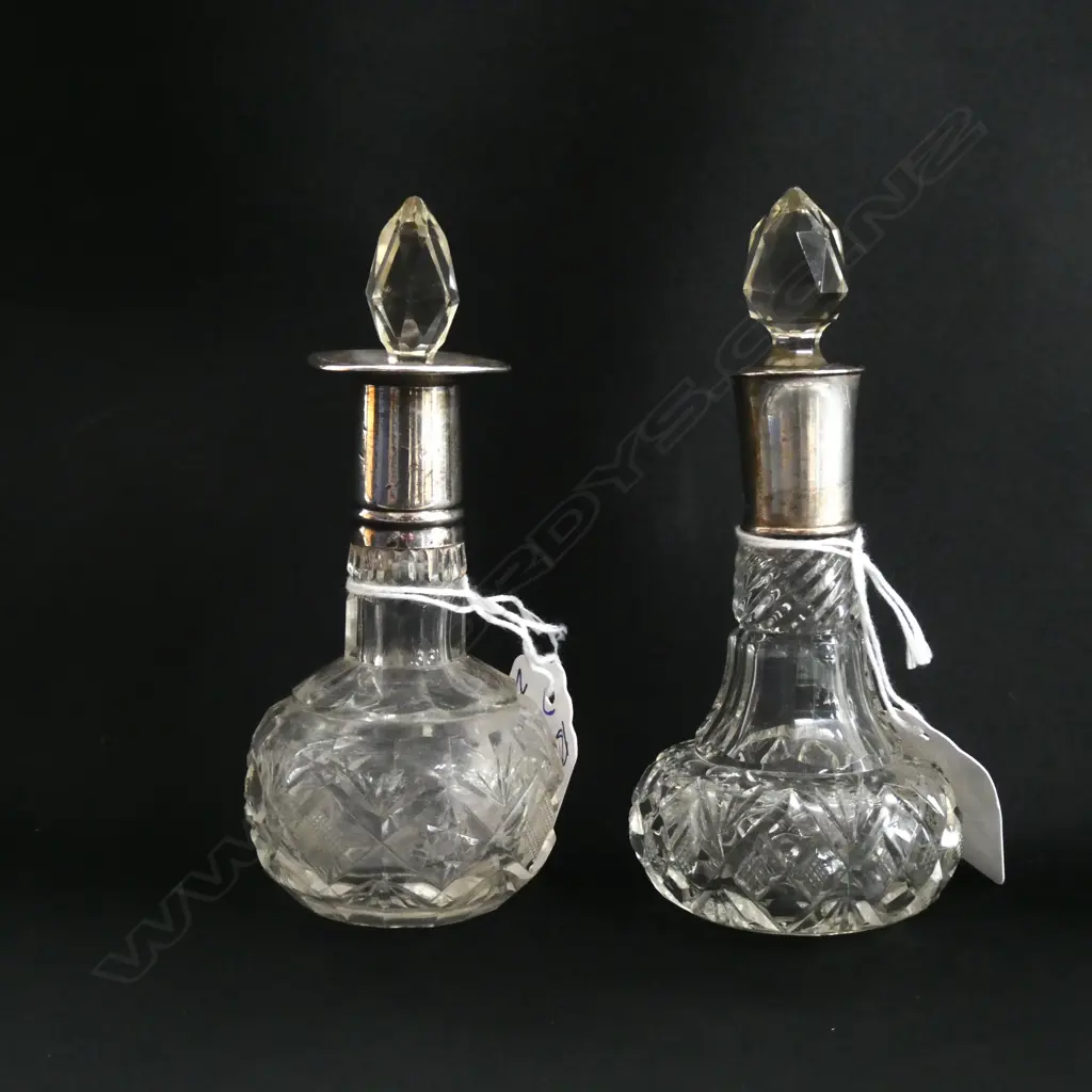 2 SILVER TOPPED SCENT BOTTLED CUT CRYSTAL TALLEST 115mm Image 1++
