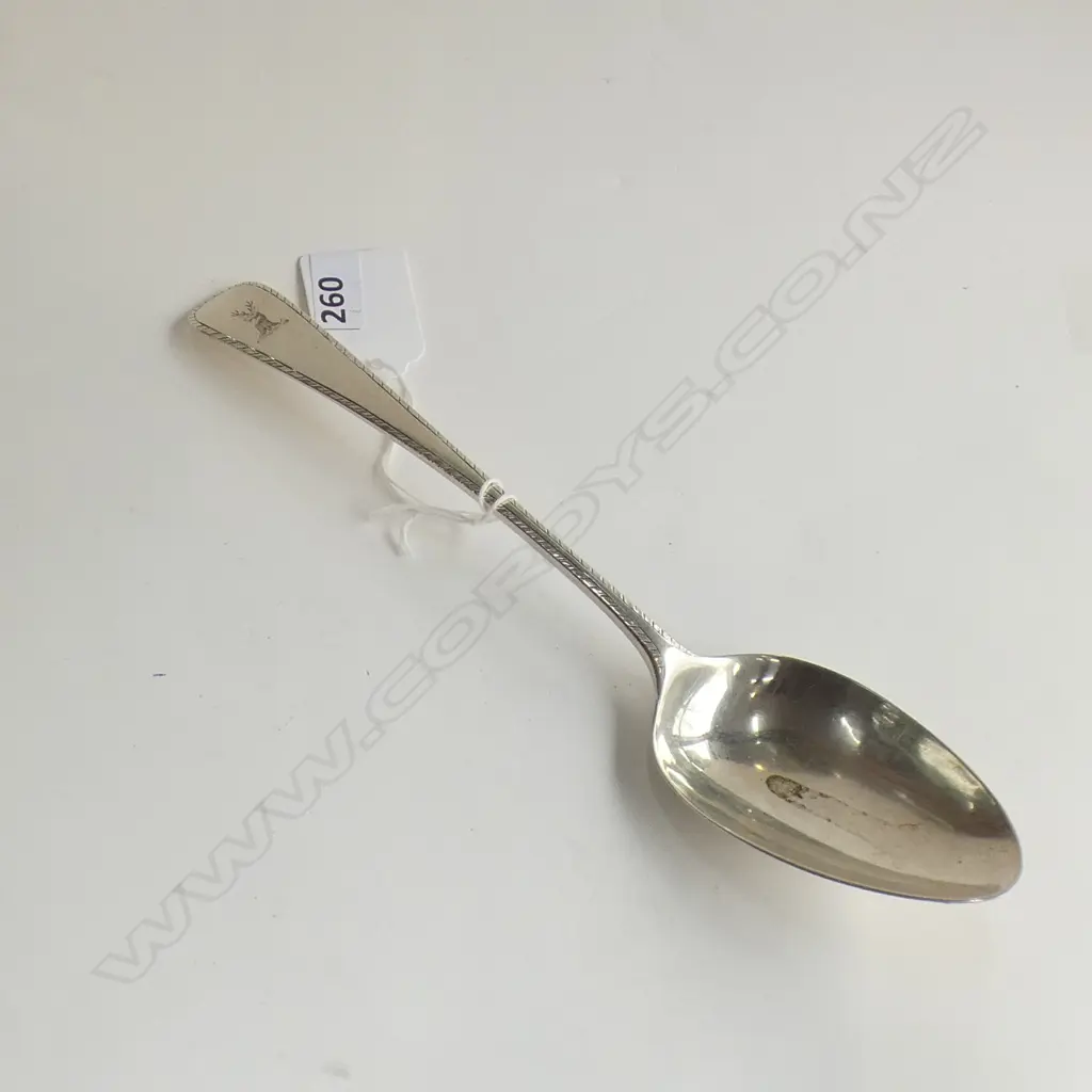 GEORGE III SILVER FEATHER EDGED TABLE SPOON LONDON 1789 by Richard Crossley 63gms Image 1++