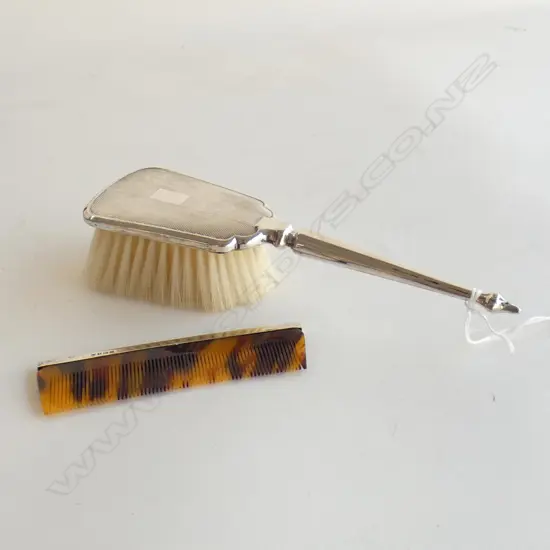 BOXED SILVER BRUSH & COMB SET MACHINE ENGRAVED BIRM 1962